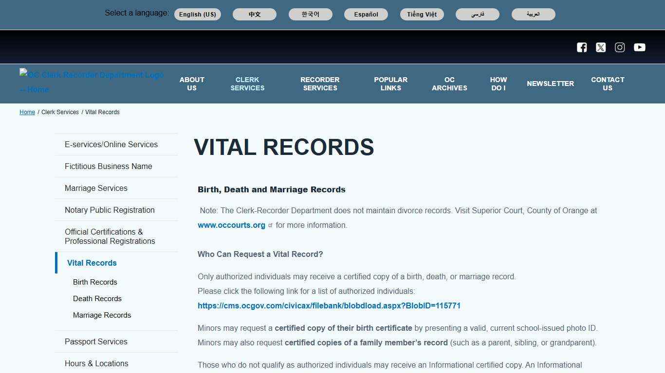 Vital Records | OC Clerk Recorder Department